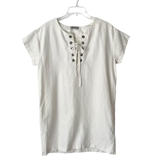 st. roche Dresses & Skirts - St. Roche Danny Cream Linen Blend Dress with pockets size XS Lace Up